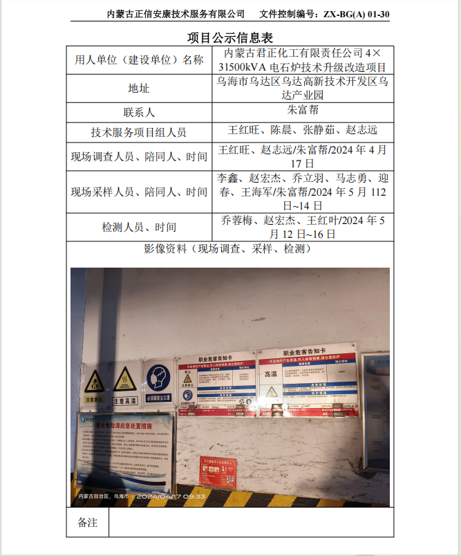 內蒙古君正化工有限責任公司 4× 31500kVA 電石爐技術升級改造項目控評