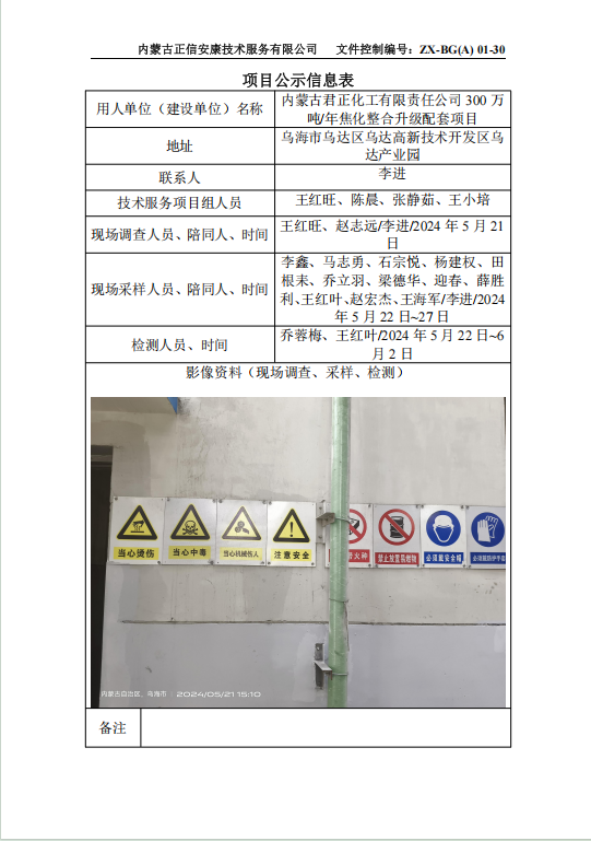 內蒙古君正化工有限責任公司 300 萬 噸/年焦化整合升級配套項目控評